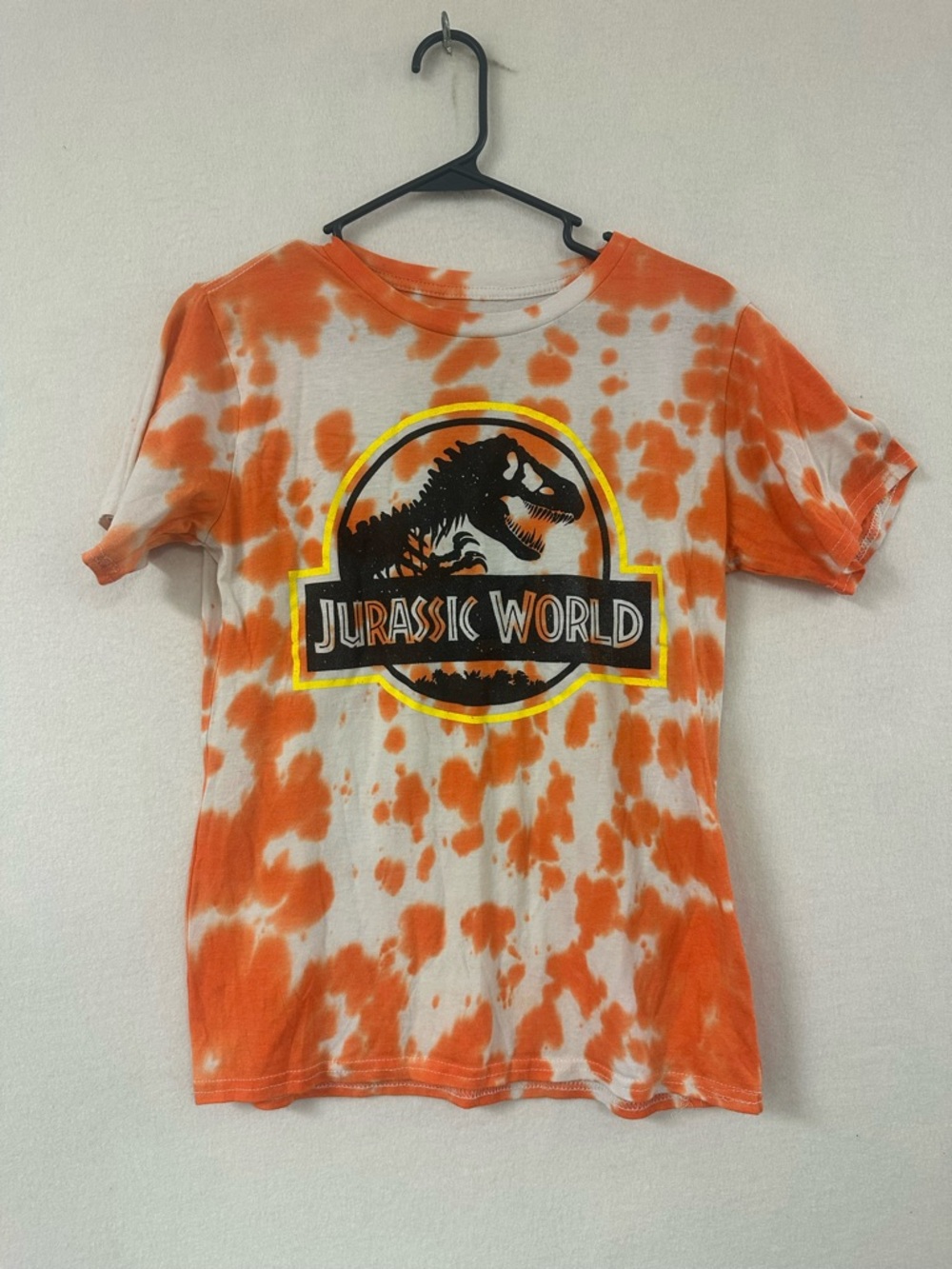 Jurassic World Boys Tie Dye Orange Short Sleeve Dinosaur T-Shirt- Youth 14-16